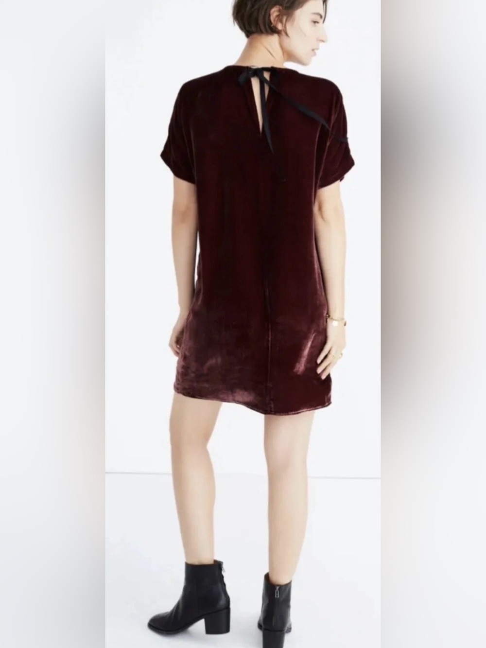 Madewell velvet bow back tee dress S